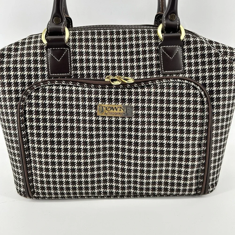 Towne London Fog Travel Duffel Bag Houndstooth Carry On Weekender Cabin Bag NWOT